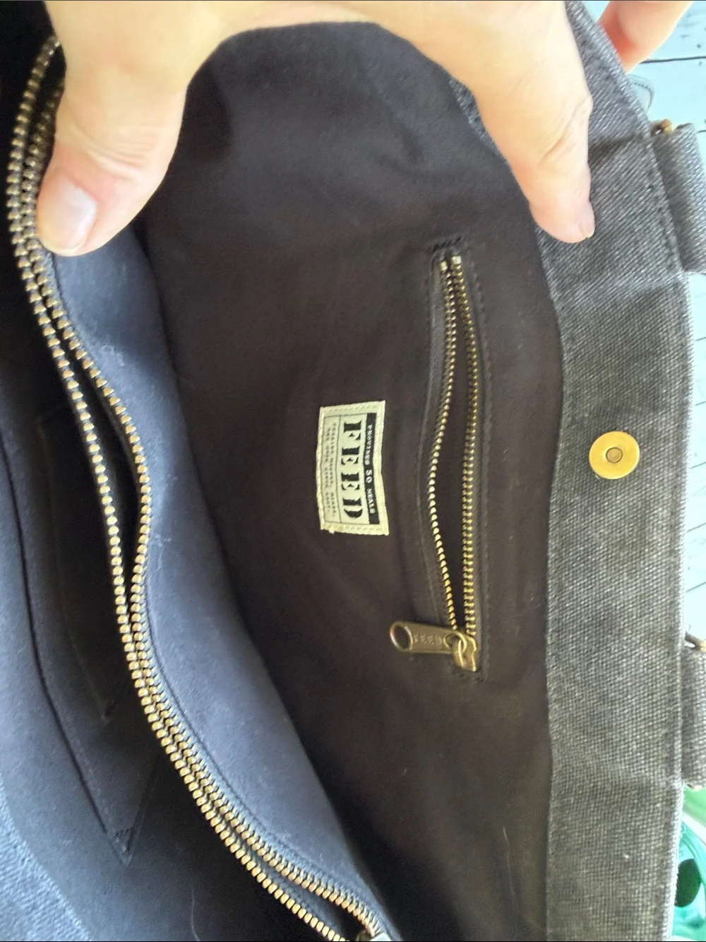 FEED Projects Canvas Utility Work Tote Bag - charcoal black